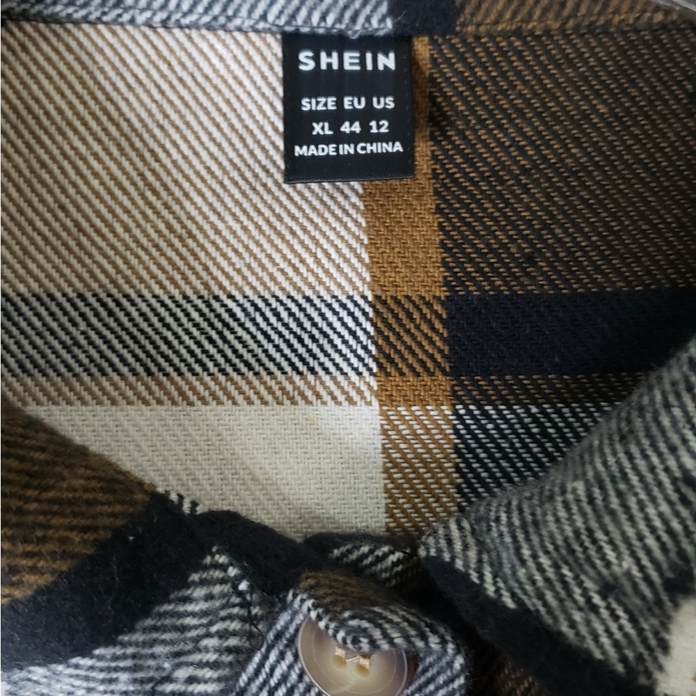 SHEIN Women’s Checkered Shirt Jacket in Black, Brown, and White Size XL - Picture 7 of 8
